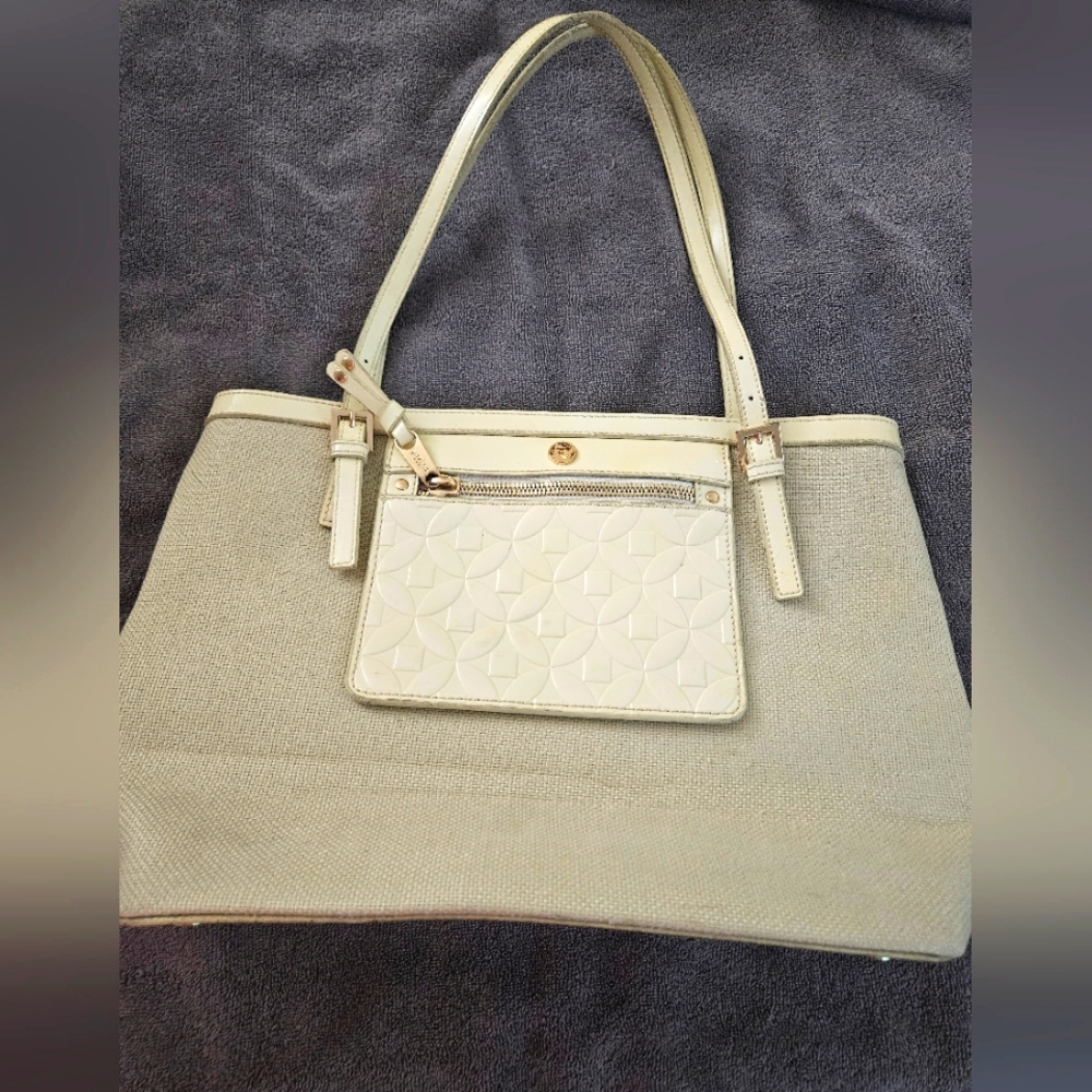 SPARTINA‎ 449 Splendor Ivory Canvas With Patent Leather Elegant Cream Tote Bag!